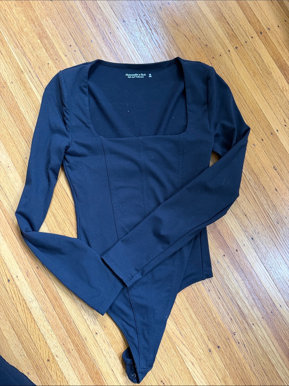 Abercrombie & Fitch Black Square Neck Long Sleeve Bodysuit